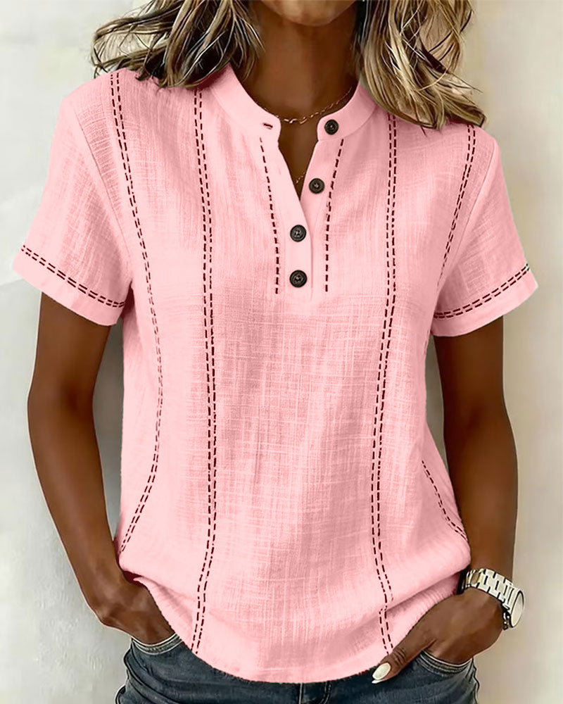 Julia - T-Shirt Modo Informal Knopf V-Ausschnitt