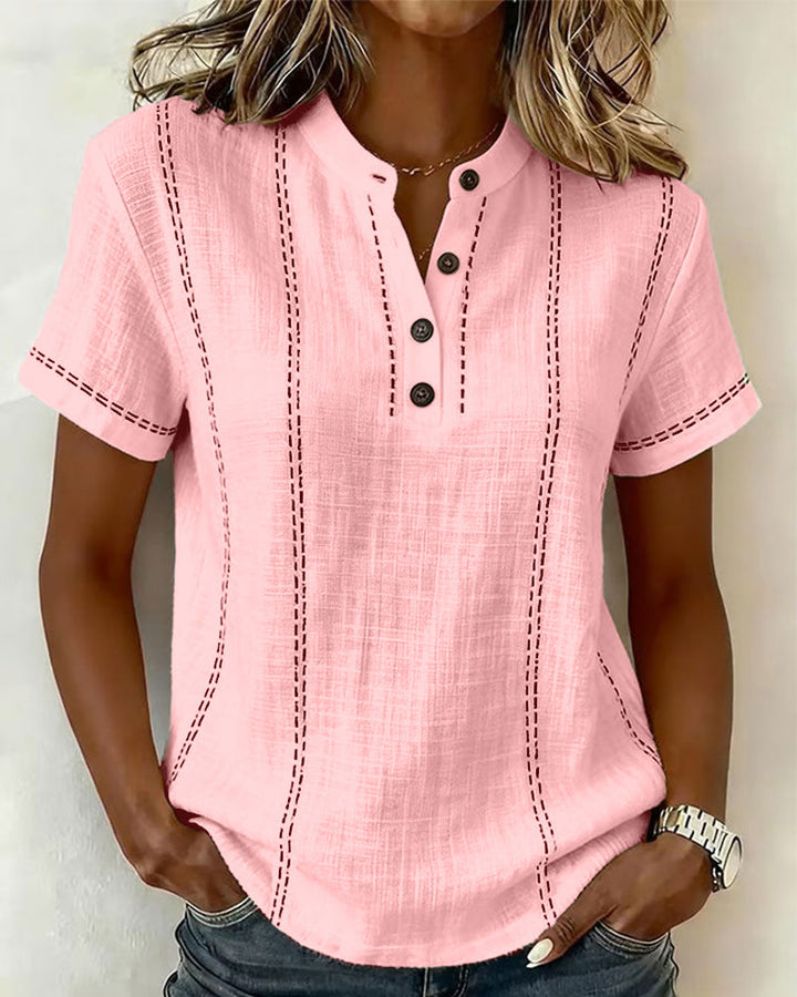 Julia - T-Shirt Modo Informal Knopf V-Ausschnitt