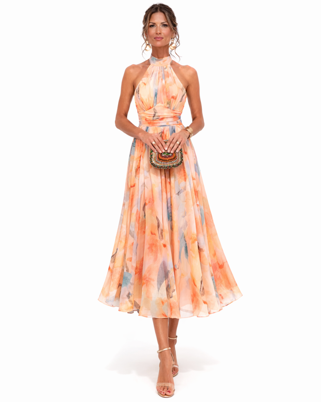 Aurora - Kleid mit Halter und Aquarellmuster
