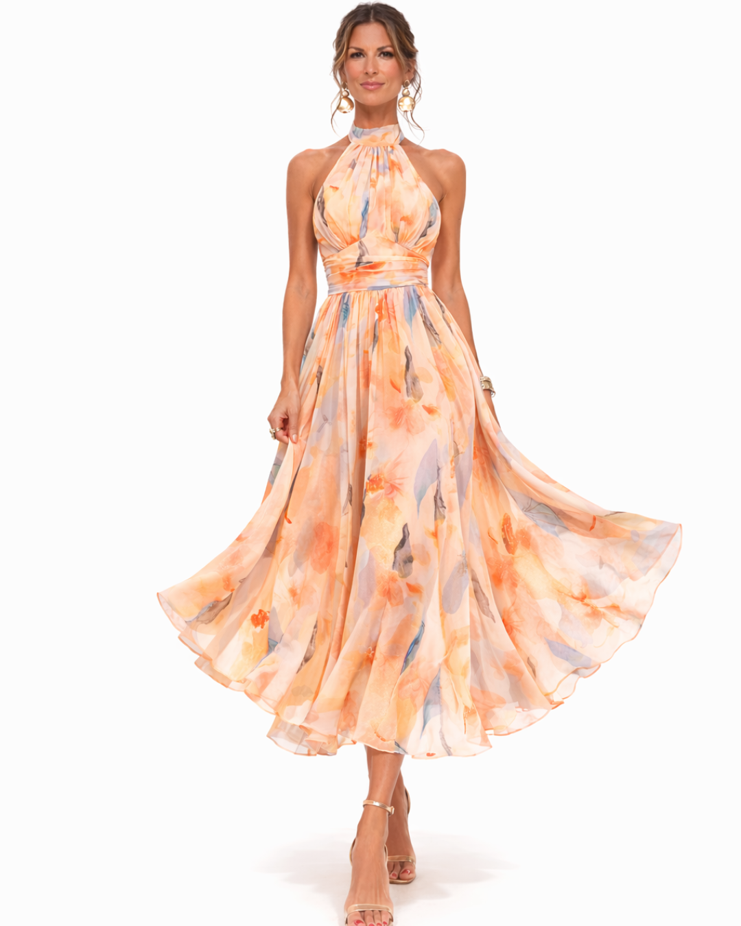 Aurora - Kleid mit Halter und Aquarellmuster