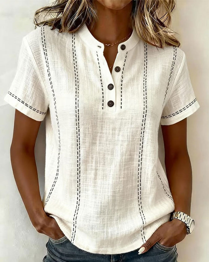 Julia - T-Shirt Modo Informal Knopf V-Ausschnitt