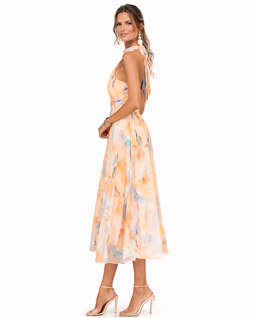 Aurora - Kleid mit Halter und Aquarellmuster