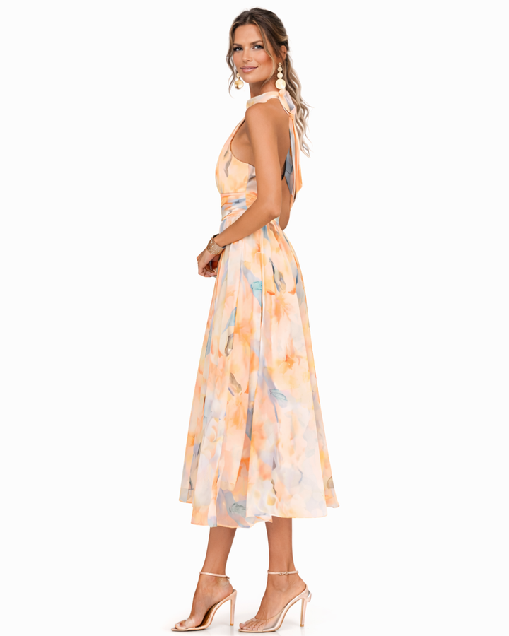 Aurora - Kleid mit Halter und Aquarellmuster