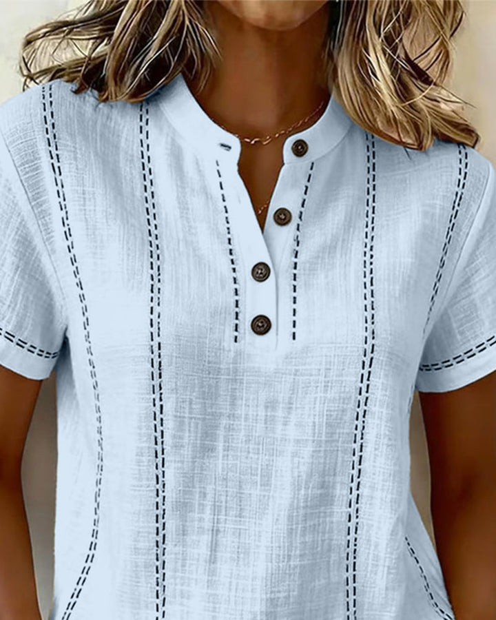 Julia - T-Shirt Modo Informal Knopf V-Ausschnitt