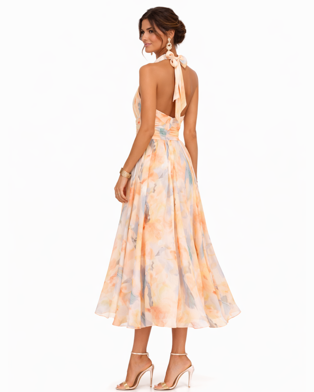 Aurora - Kleid mit Halter und Aquarellmuster