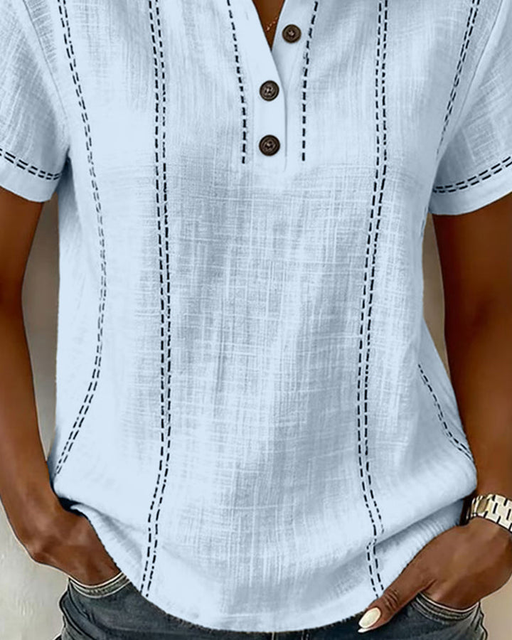 Julia - T-Shirt Modo Informal Knopf V-Ausschnitt