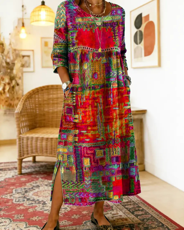 Manuela - Denim-Kleid mit ethnischem Patchwork