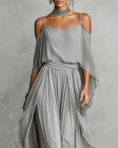 Isabela - Elegantes graues Set mit Spaghettiträger-Top und leichter Hose