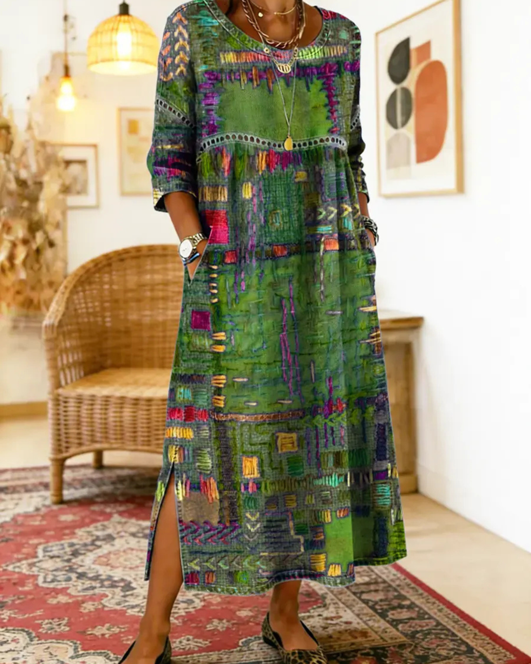 Manuela - Denim-Kleid mit ethnischem Patchwork