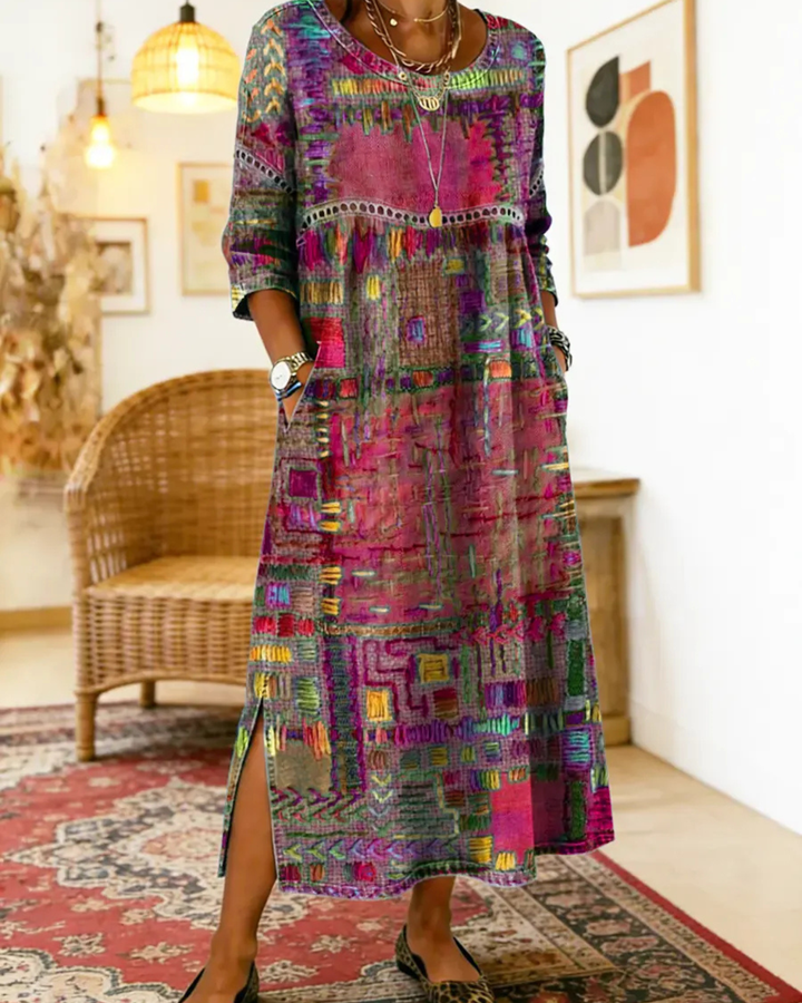 Manuela - Denim-Kleid mit ethnischem Patchwork