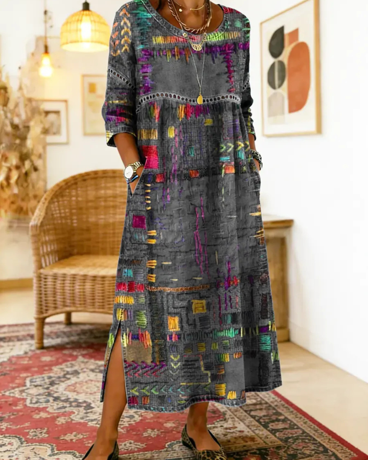 Manuela - Denim-Kleid mit ethnischem Patchwork
