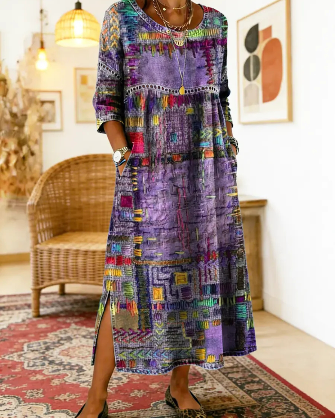 Manuela - Denim-Kleid mit ethnischem Patchwork