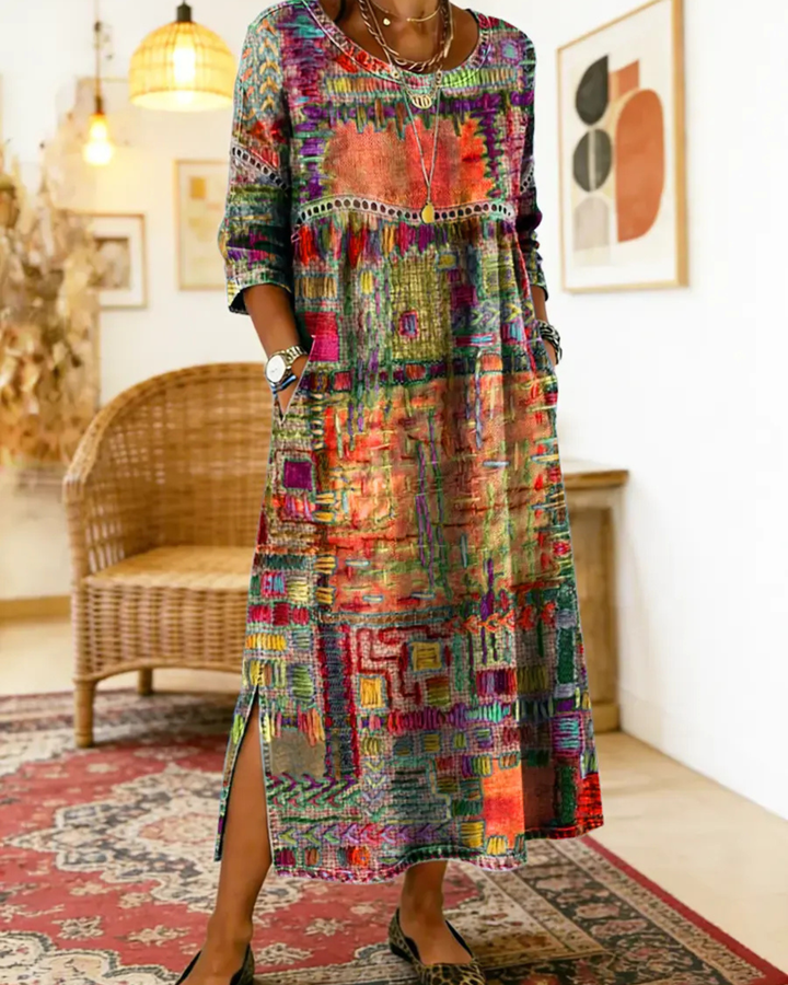 Manuela - Denim-Kleid mit ethnischem Patchwork