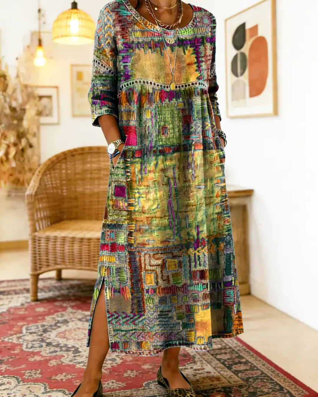 Manuela - Denim-Kleid mit ethnischem Patchwork