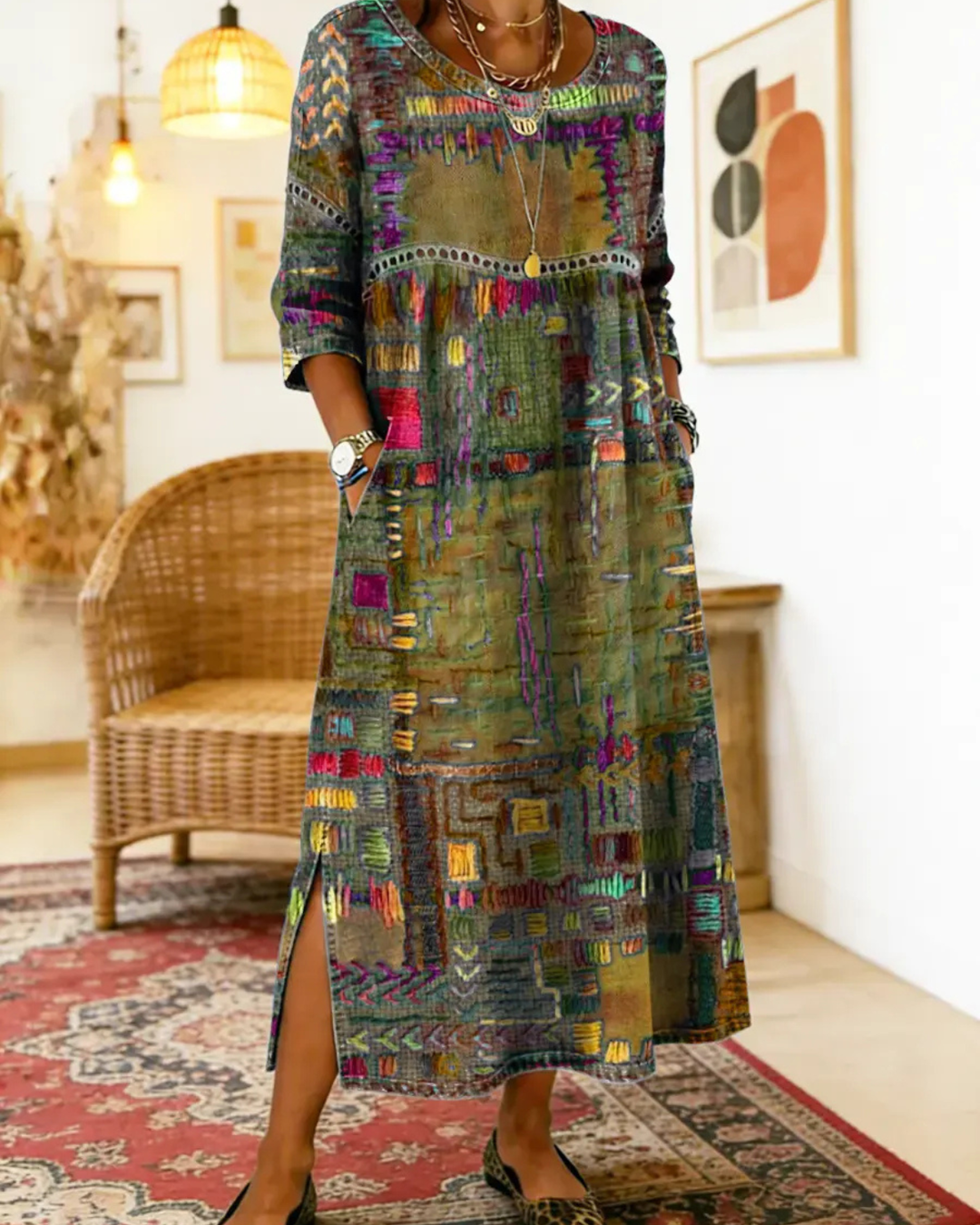 Manuela - Denim-Kleid mit ethnischem Patchwork