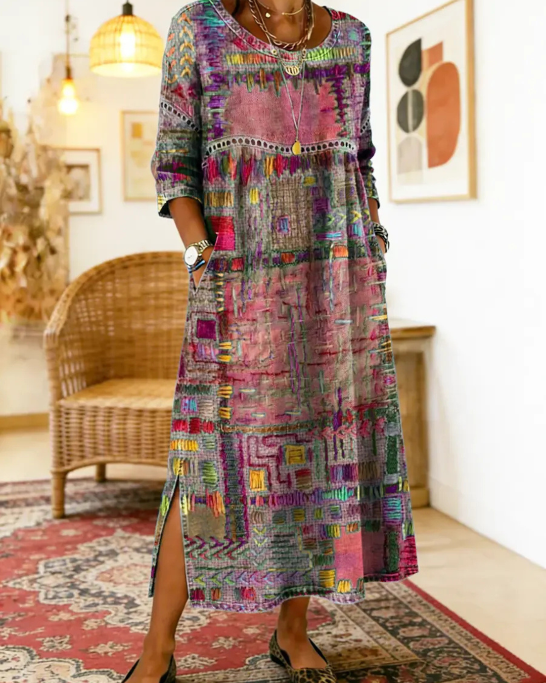 Manuela - Denim-Kleid mit ethnischem Patchwork