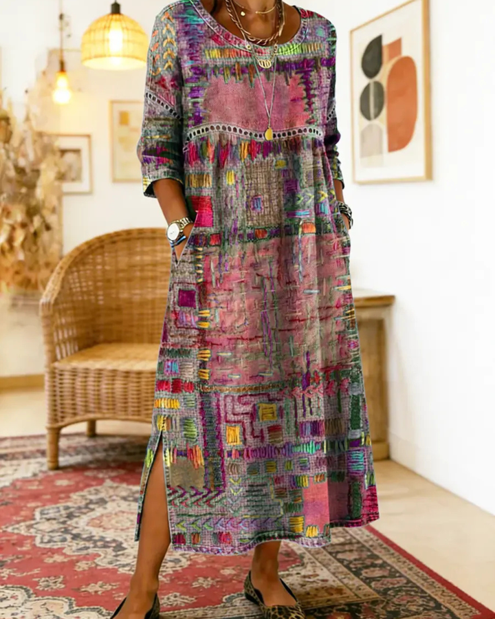 Manuela - Denim-Kleid mit ethnischem Patchwork