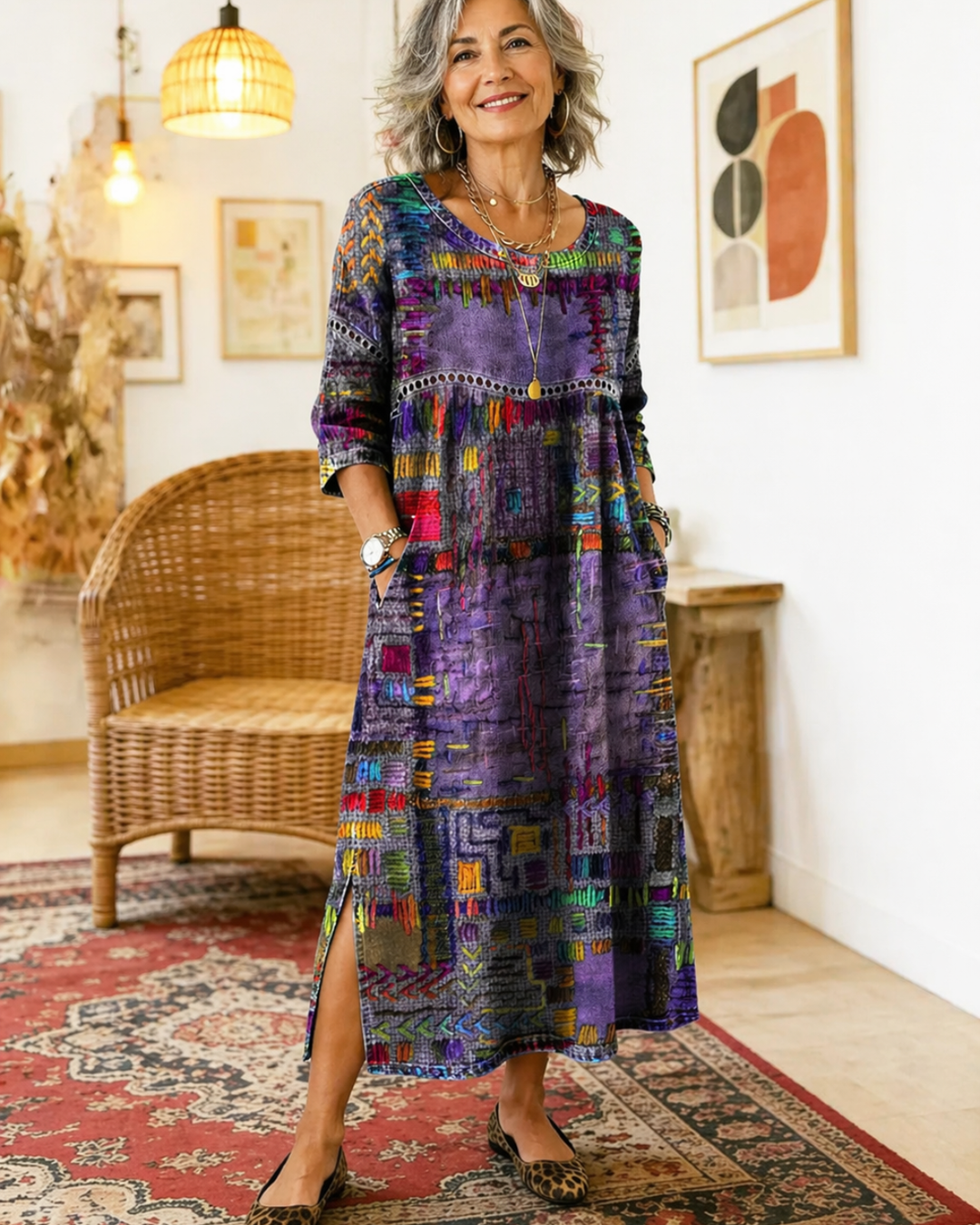 Manuela - Denim-Kleid mit ethnischem Patchwork
