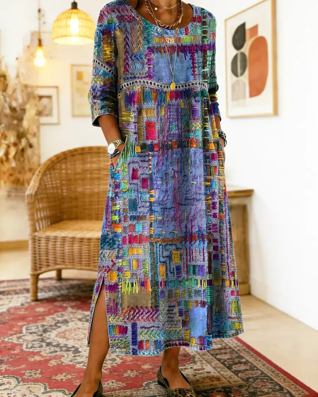 Manuela - Denim-Kleid mit ethnischem Patchwork