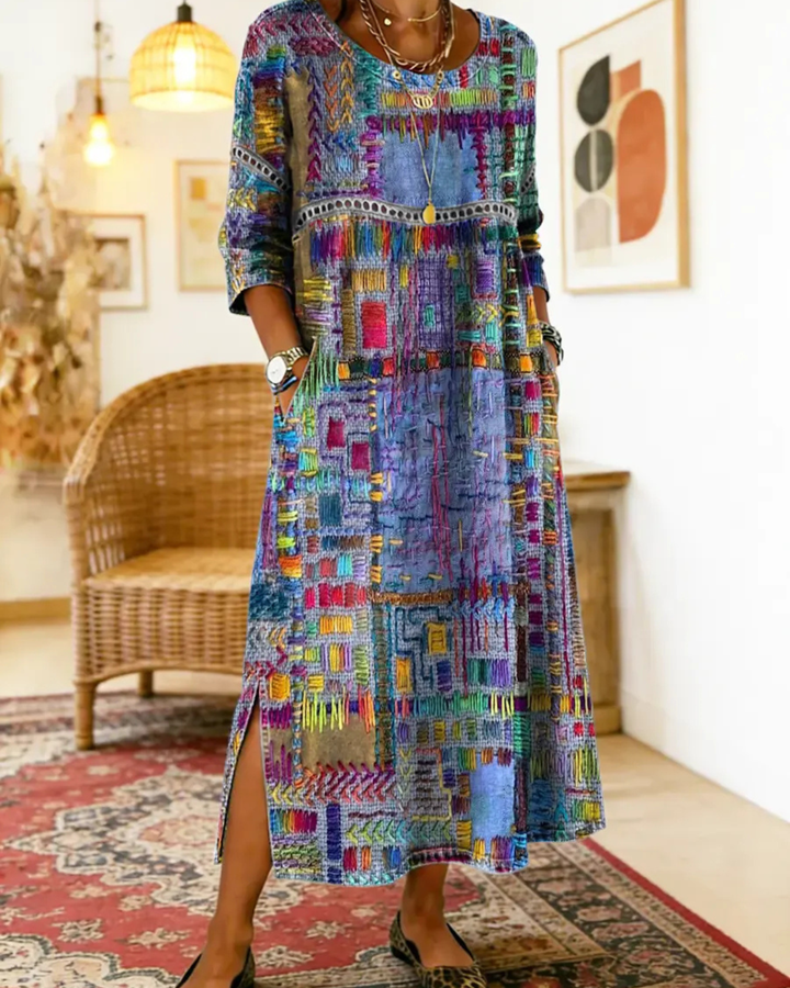 Manuela - Denim-Kleid mit ethnischem Patchwork
