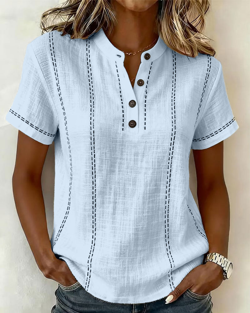 Julia - T-Shirt Modo Informal Knopf V-Ausschnitt