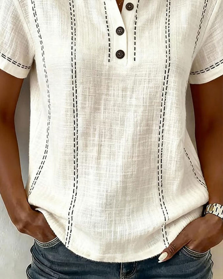 Julia - T-Shirt Modo Informal Knopf V-Ausschnitt