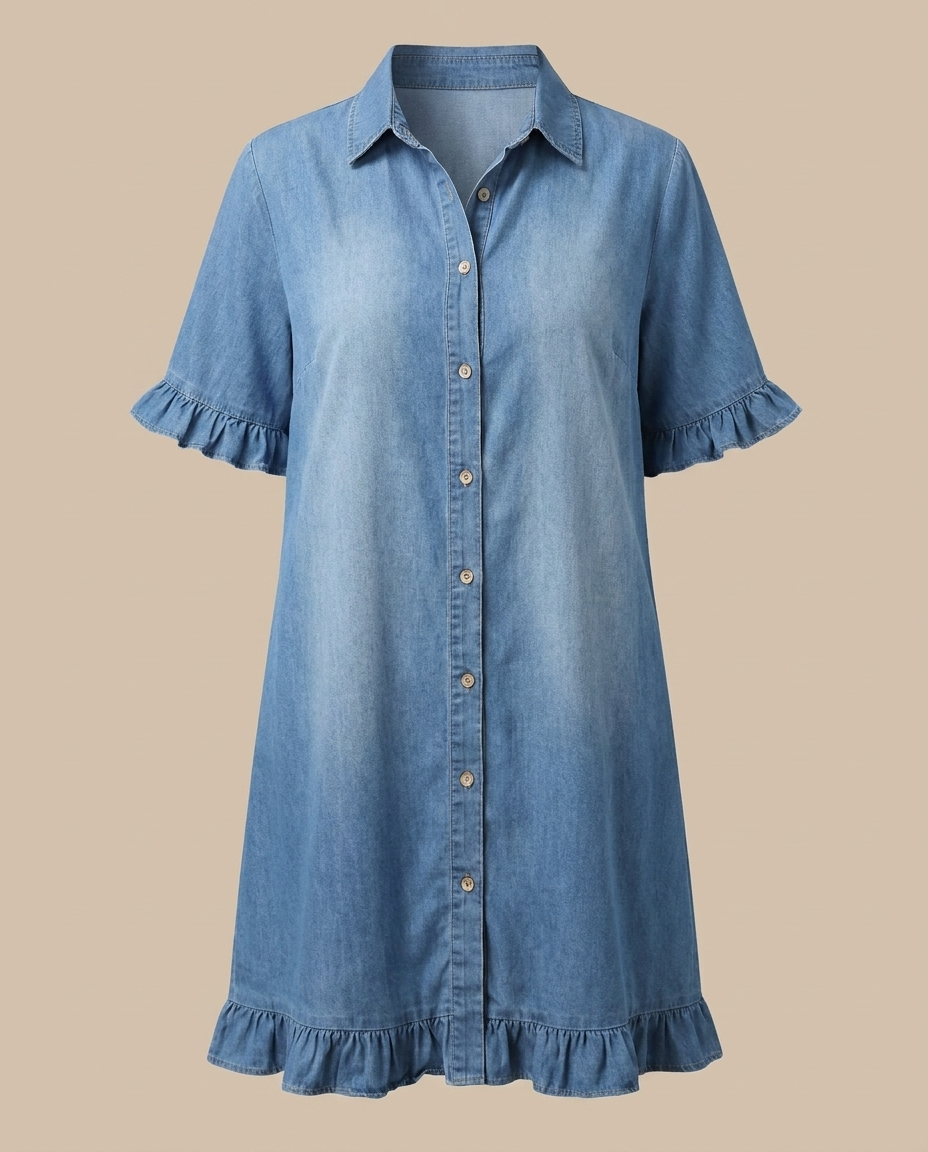 Maria - Bequemes Denim-Kleid mit schmeichelnden Falten