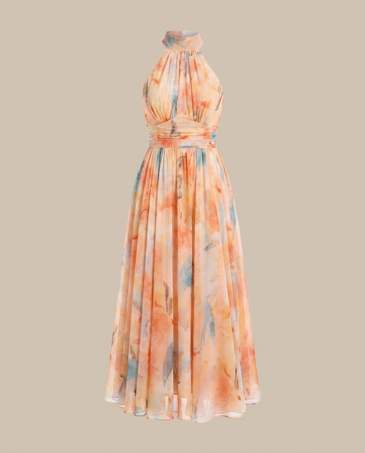 Aurora - Kleid mit Halter und Aquarellmuster
