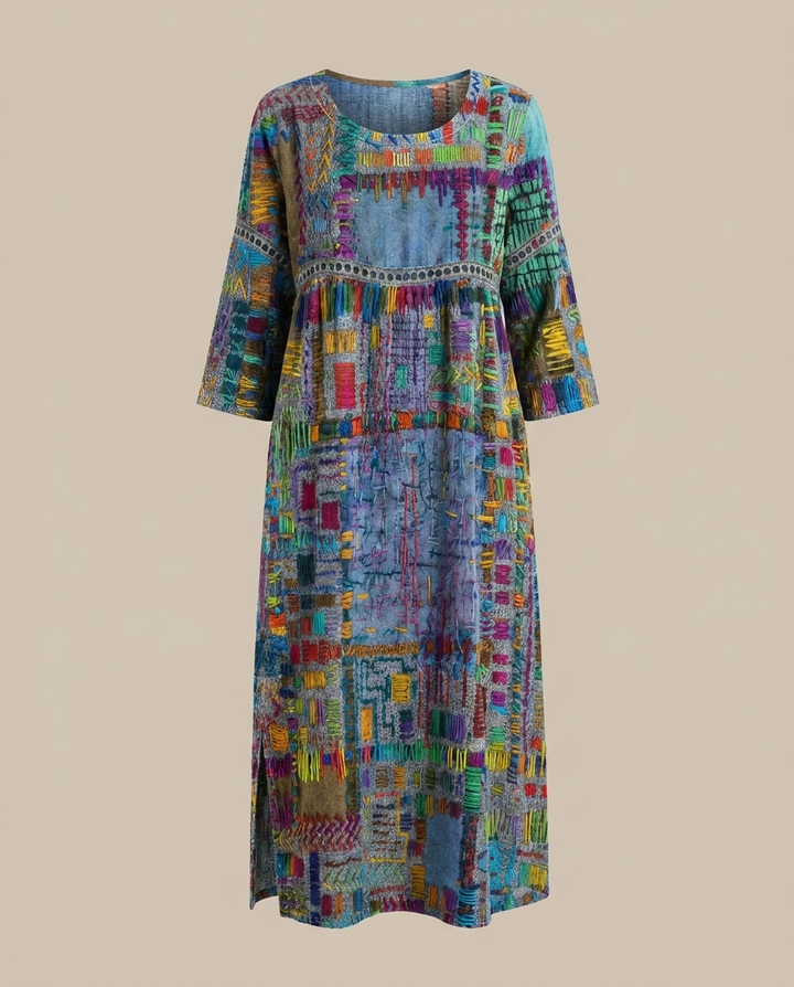 Manuela - Denim-Kleid mit ethnischem Patchwork
