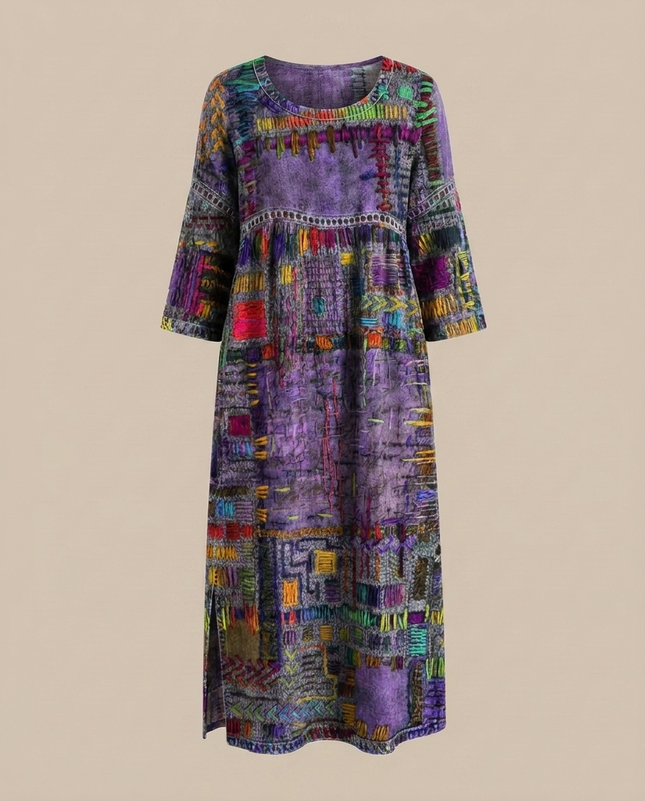 Manuela - Denim-Kleid mit ethnischem Patchwork