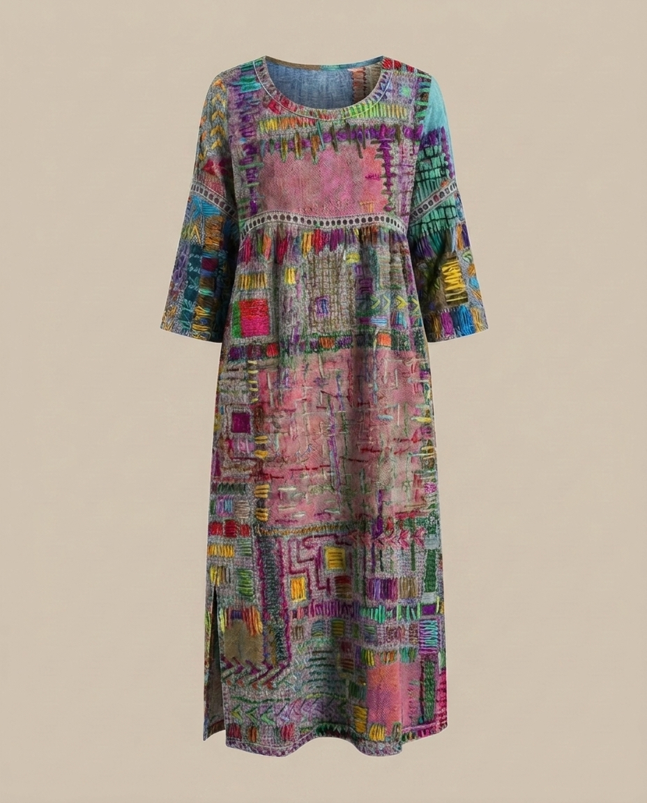 Manuela - Denim-Kleid mit ethnischem Patchwork