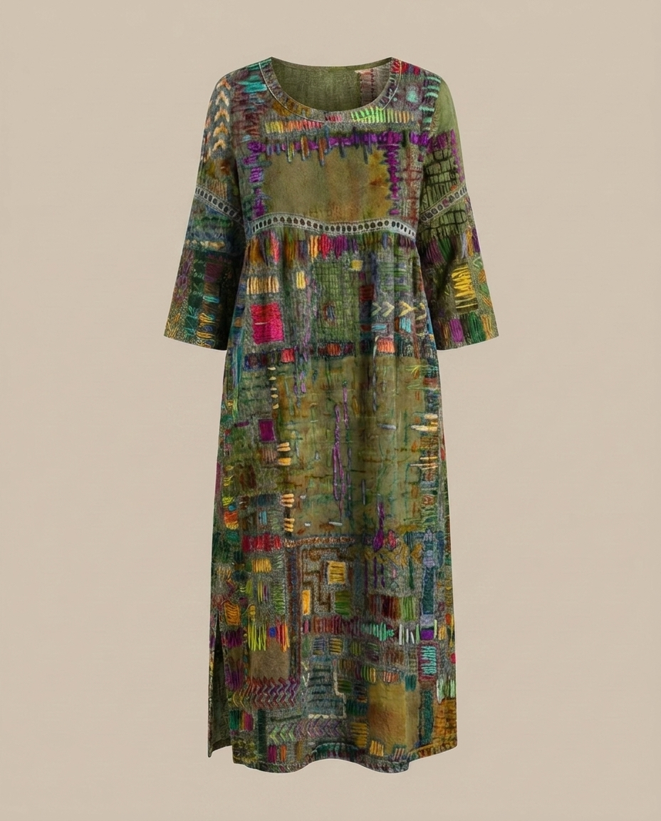 Manuela - Denim-Kleid mit ethnischem Patchwork