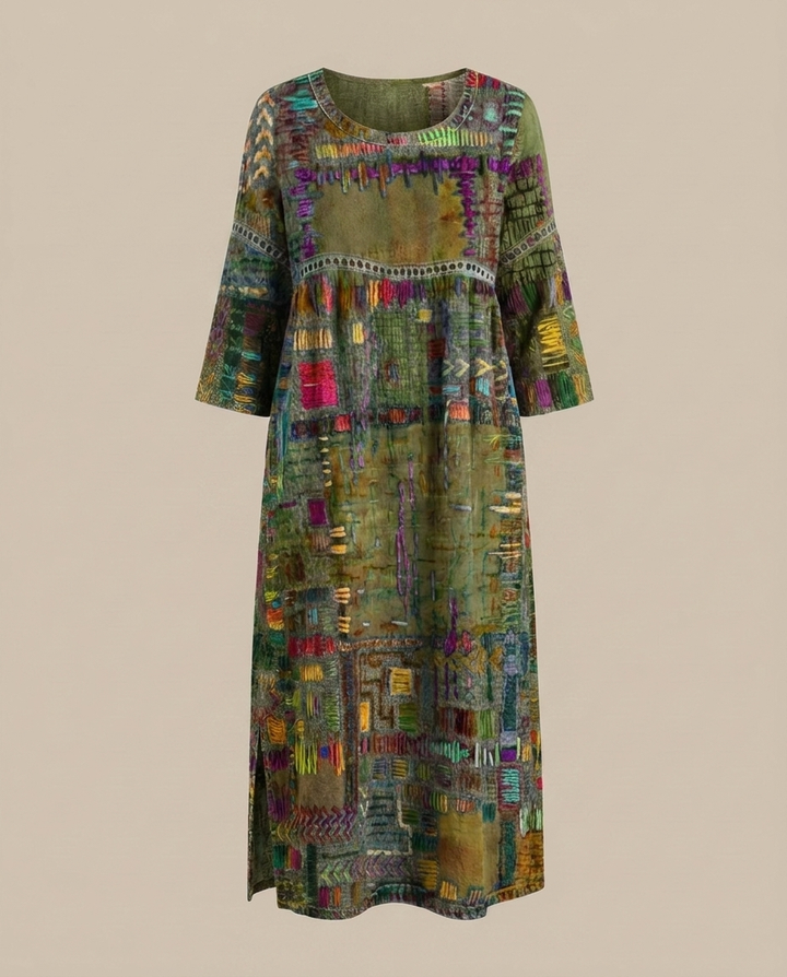 Manuela - Denim-Kleid mit ethnischem Patchwork