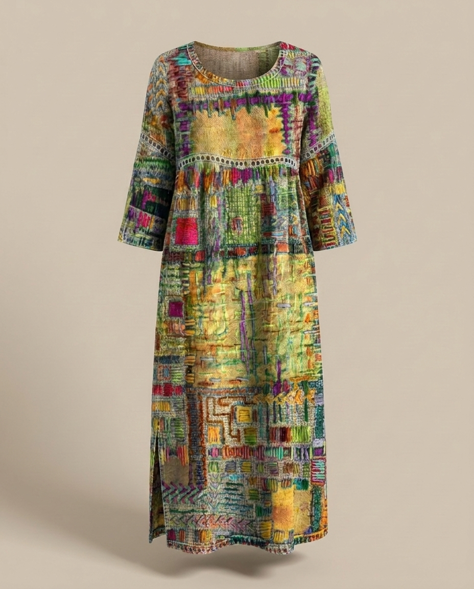 Manuela - Denim-Kleid mit ethnischem Patchwork