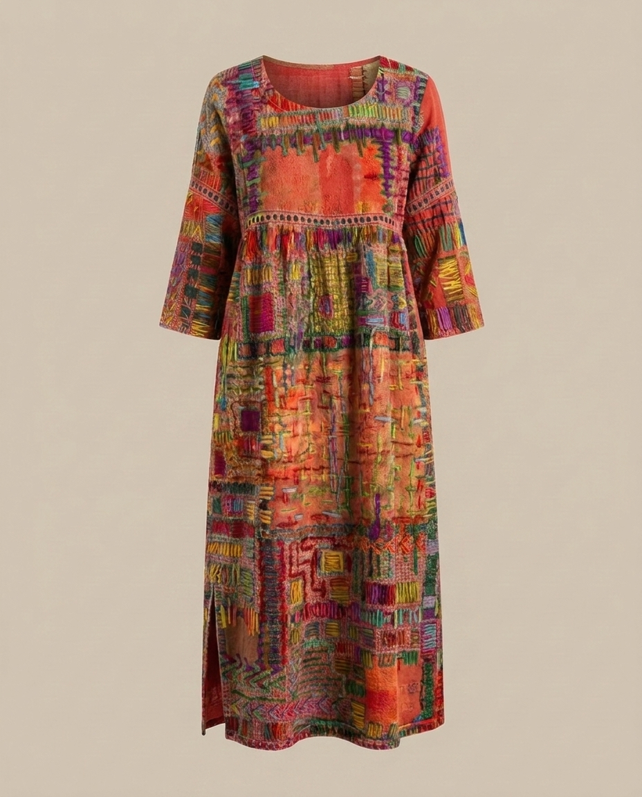 Manuela - Denim-Kleid mit ethnischem Patchwork