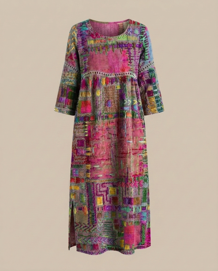 Manuela - Denim-Kleid mit ethnischem Patchwork
