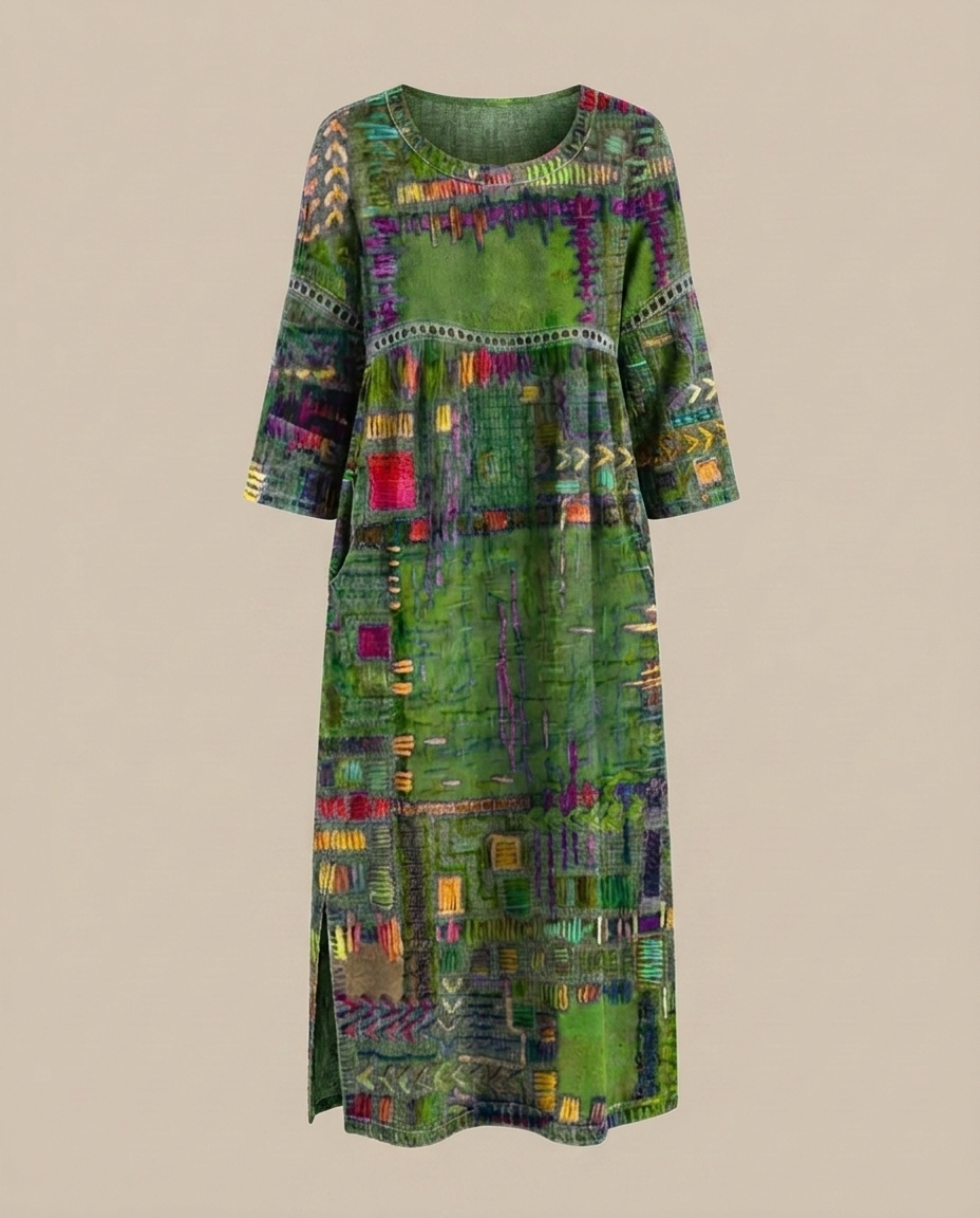 Manuela - Denim-Kleid mit ethnischem Patchwork