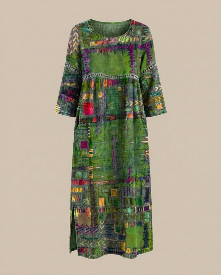 Manuela - Denim-Kleid mit ethnischem Patchwork