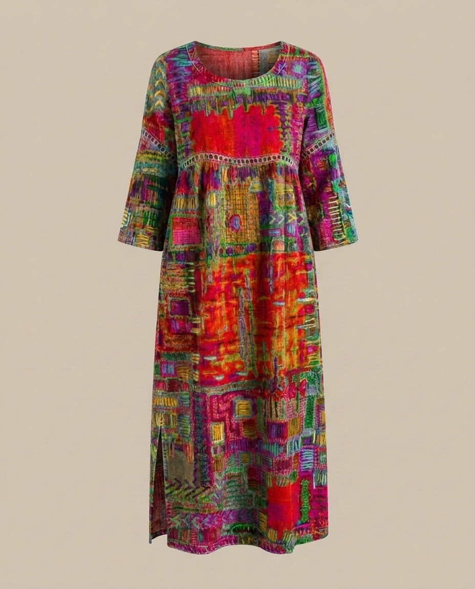 Manuela - Denim-Kleid mit ethnischem Patchwork