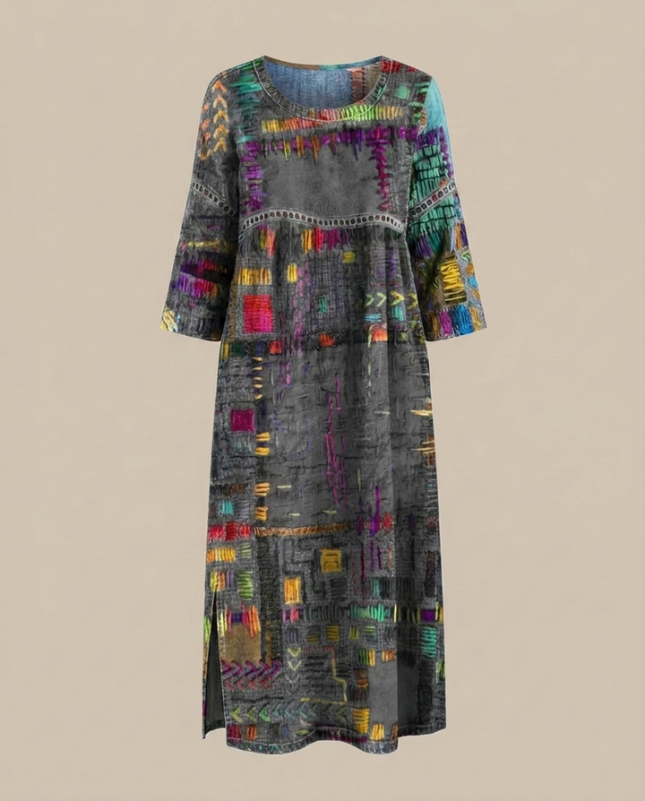 Manuela - Denim-Kleid mit ethnischem Patchwork